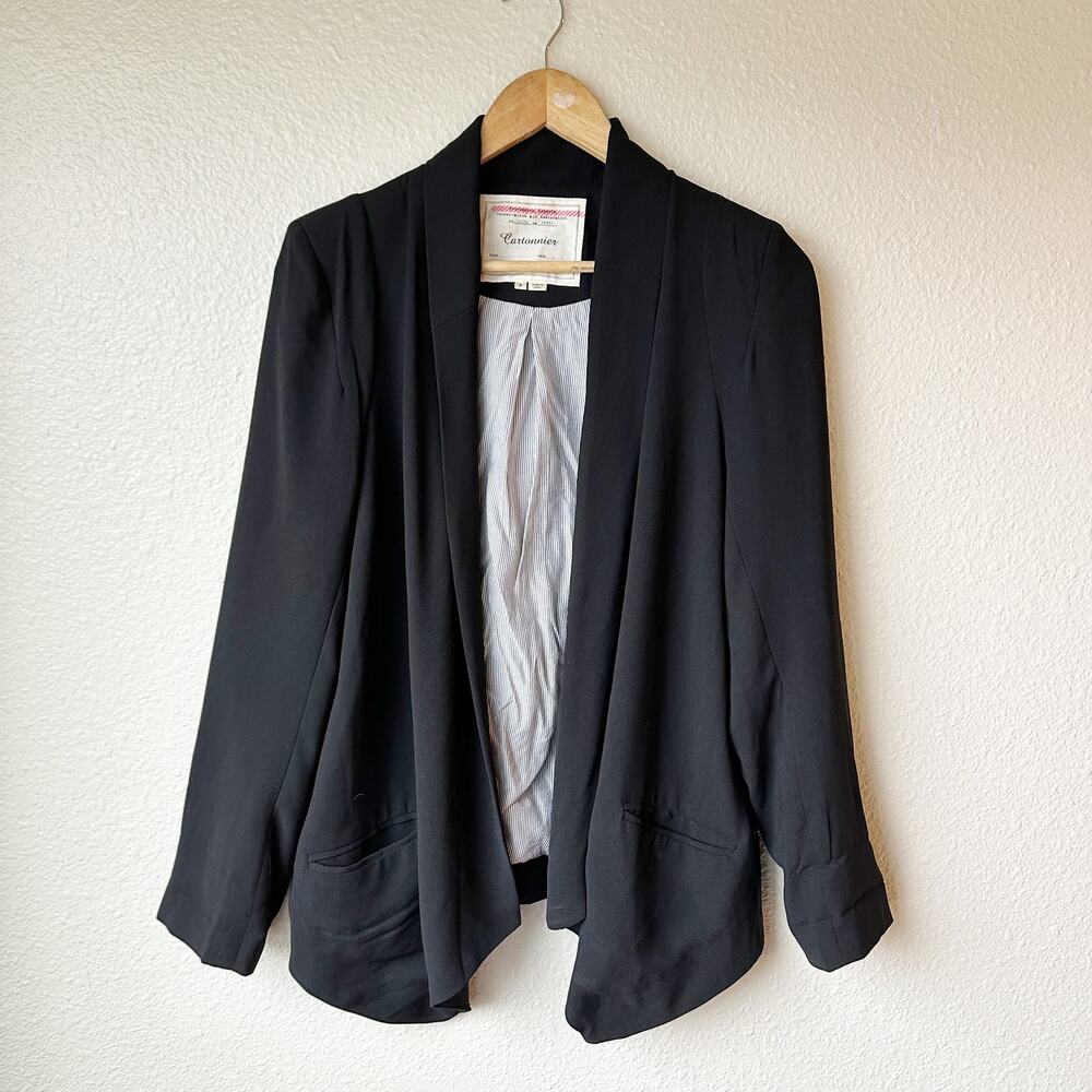 Cartonnier Anthropologie Women Small Black Open Front Drapey Blazer Jacket